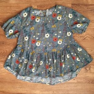 Floral Peplum Cotton T-Shirt Blouse